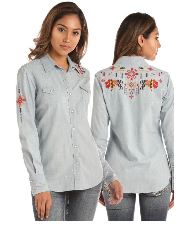 Panhandle Slim Denim And Lurex Stripe Snap Shirt B4S1183