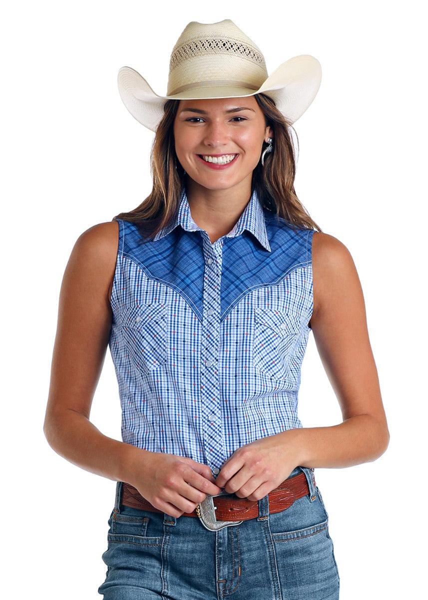 Panhandle Slim Devlin Classic Dobby Plaid Womens Western Tank Shirt R5-5771