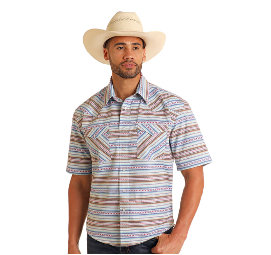 Panhandle Slim Dobby Serape Stripe Modern Vintage Collection Men's Collared Short Sleeve Shirt RMN3S05679