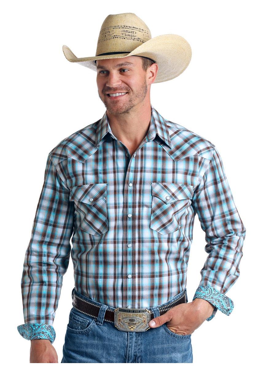 Panhandle Slim Foothill Ombre Dobby Plaid Mens Long Sleeve Snap Shirt R0S5739