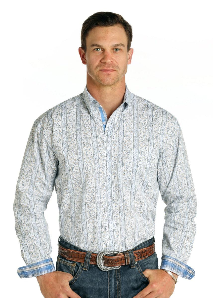 Panhandle Slim Lahn Vintage Print Mens Button Down Long Sleeve Shirt R0D4022-15