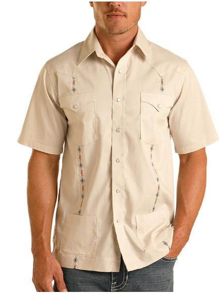 Panhandle Slim Natural Men's Guayabera Collared Short Sleeve Snap Shirt RMN7S03849