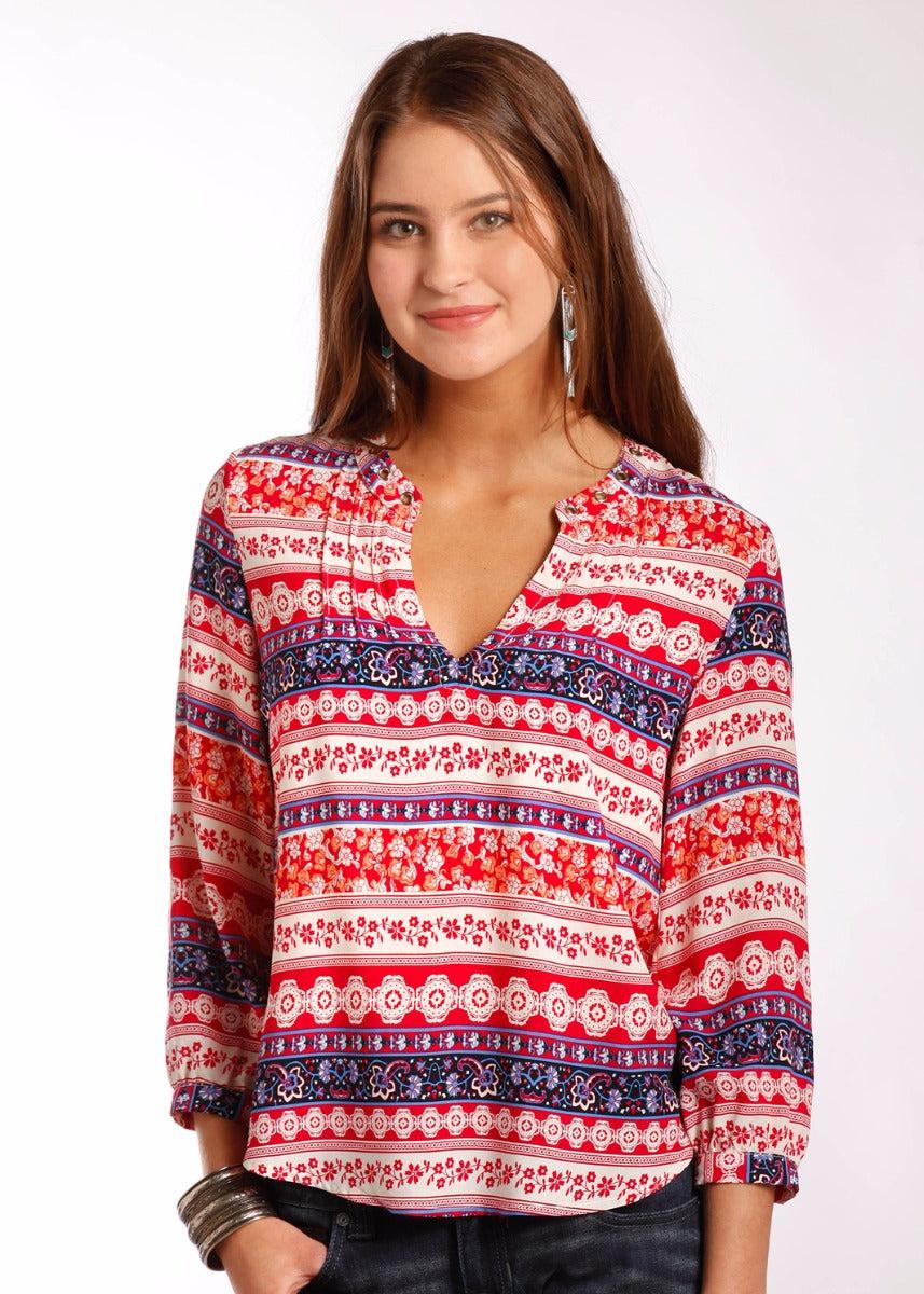 Panhandle Slim Red label Muti Color 3/4 Sleeve Juniors Top J9-4190