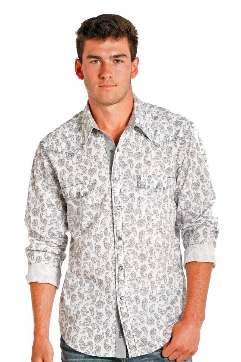 Panhandle Slim Rock & Roll Cowboy Stone Washed Paisley Print Mens Long Sleeve Shirt B2S5714