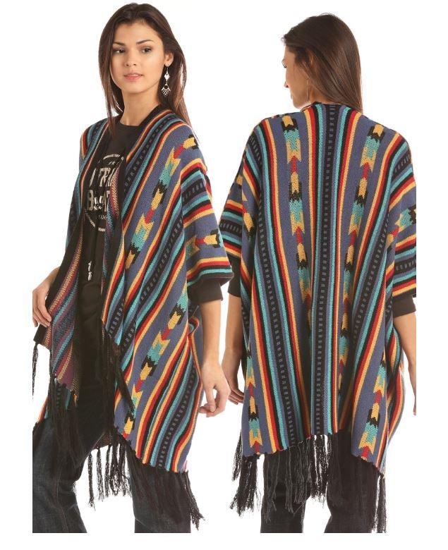 Panhandle Slim Rock & Roll Cowgirl Aztec Print Poncho with Fringe 46-2892