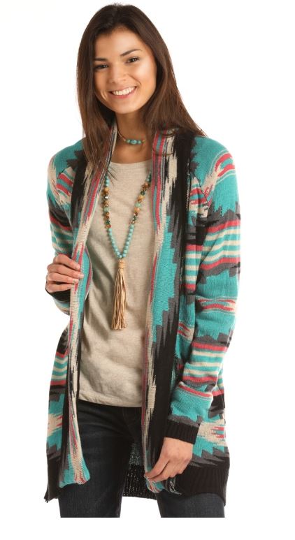 Panhandle Slim Rock & Roll Cowgirl Colorful Aztec Geometric Cardigan 46-2897