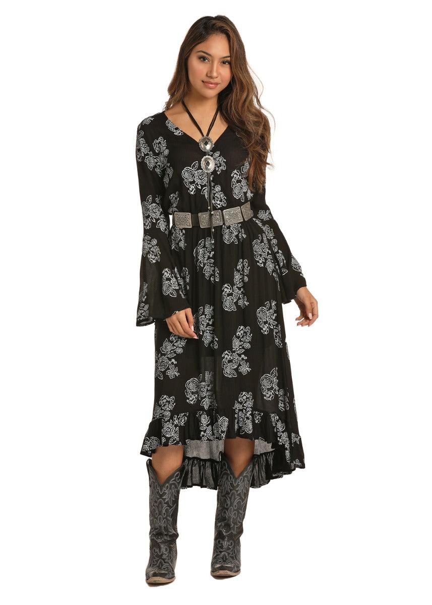 Panhandle Slim Rock & Roll Cowgirl Embroidered Faux Wrap Dress D42558