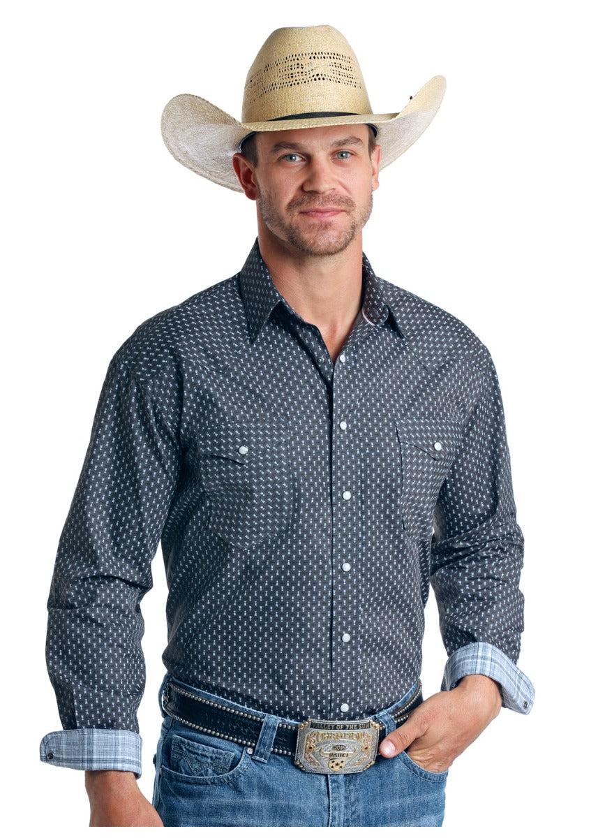 Panhandle Slim Rough Stock Oscela Vintage Print Mens Long Sleeve Snap Shirt R0S5765