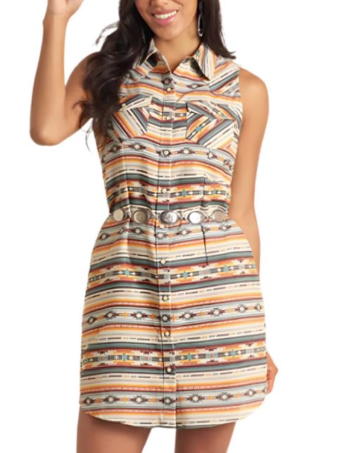 Panhandle Slim Serape Pattern Women's Collared Sleeveless Dress LWD0R05785