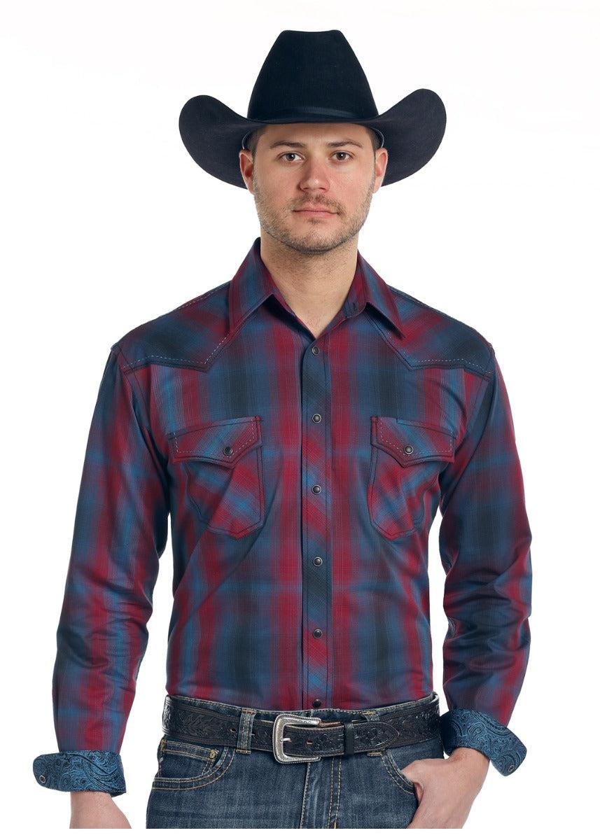 Panhandle Slim Stonecreek Ombre Plaid Rough Stock Mens Long Sleeve Shirt R0F-3184