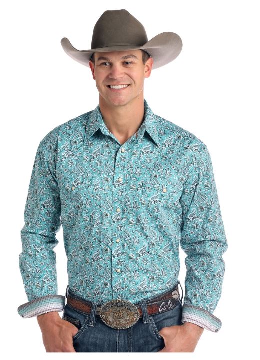 Panhandle Slim Verano Antique Print Long Sleeve Mens Snap Shirt R0S2133