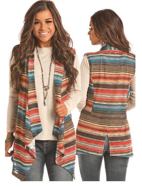 Panhandle Slim Vest With Allover Stripe Print 49V2904