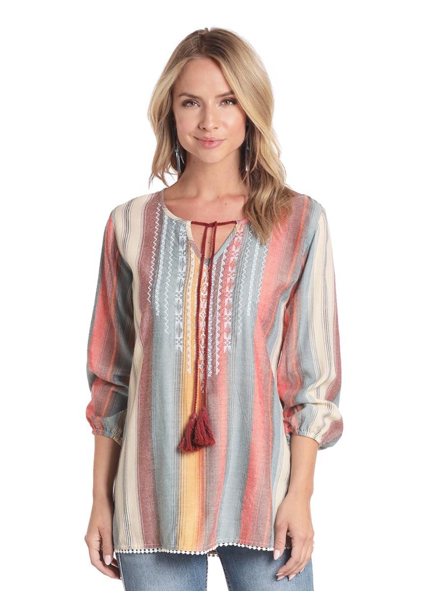 Panhandle Slim White Label 3/4 Sleeve Womens Peasant Top 23-4326-97