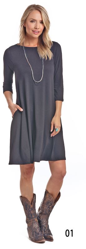Panhandle Slim White Label Black 3/4 Sleeve Dress L9D-3735