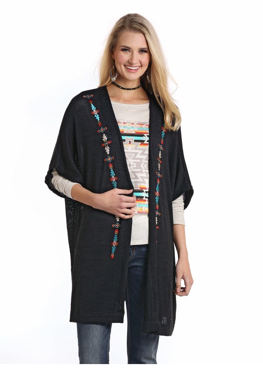 Panhandle Slim White Label Black Womens Sweater Kimono L9-3662