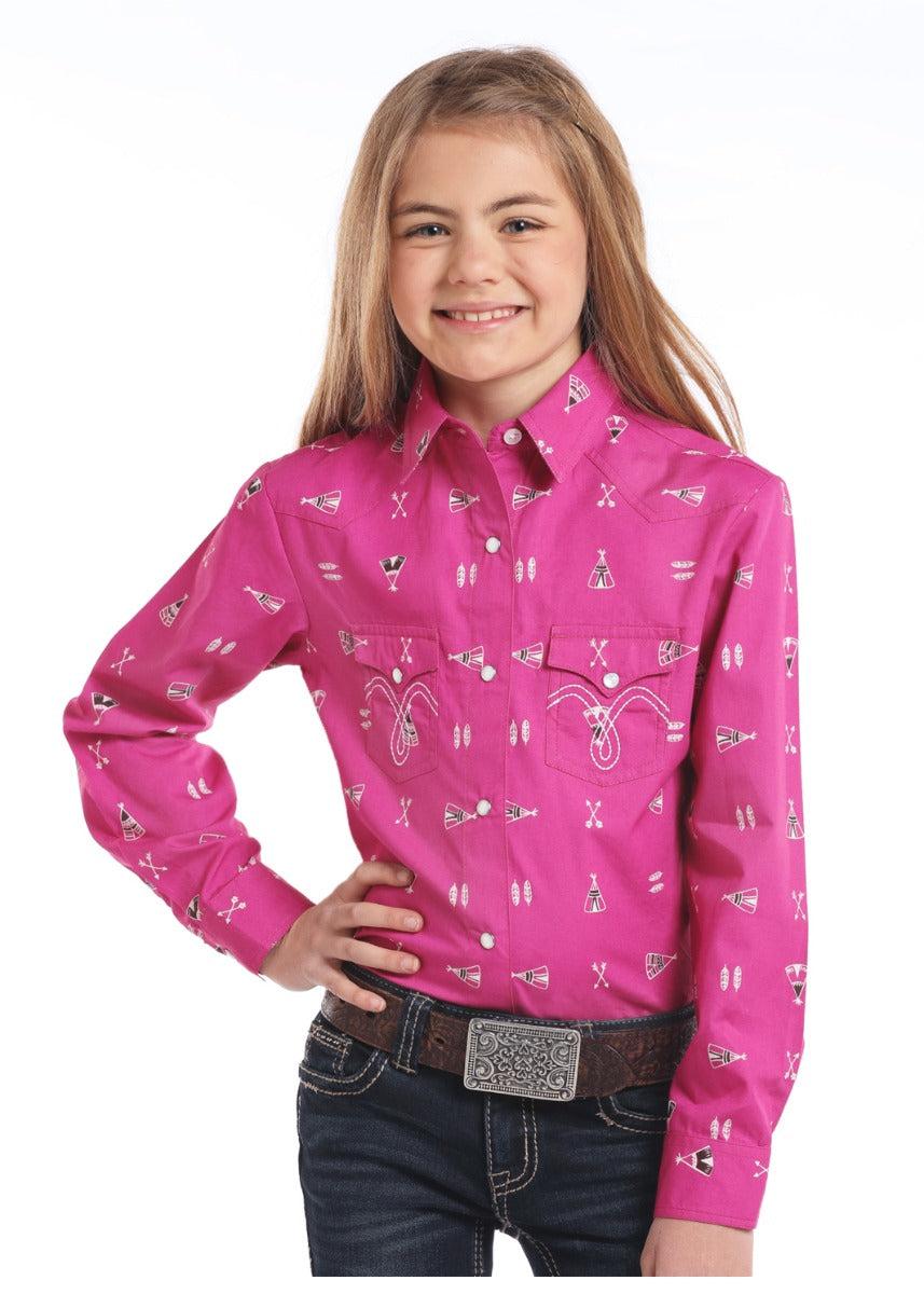Panhandle Slim White Label Pink Long Sleeve Girls Top C6S-3759