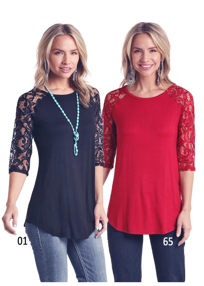 Panhandle Slim White Label Red 3/4 Sleeve Top L9T6419