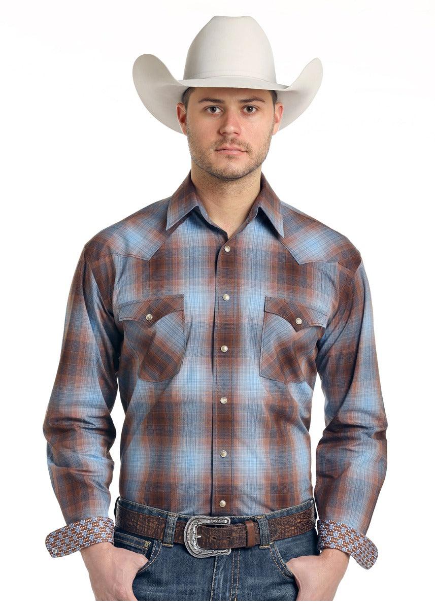 Panhandle Slim Woodsage Ombre Plaid Rough Stock Mens Long Sleeve Shirt R0S-3171