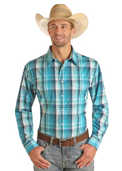 Panhandle Turqouise Plaid Longsleeve Mens Snap Shirt 36S3163
