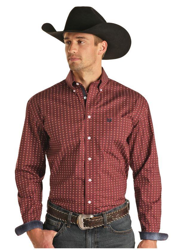 Panhandle Wine Diamond Geo Print Mens Button Down Shirt R0D2506