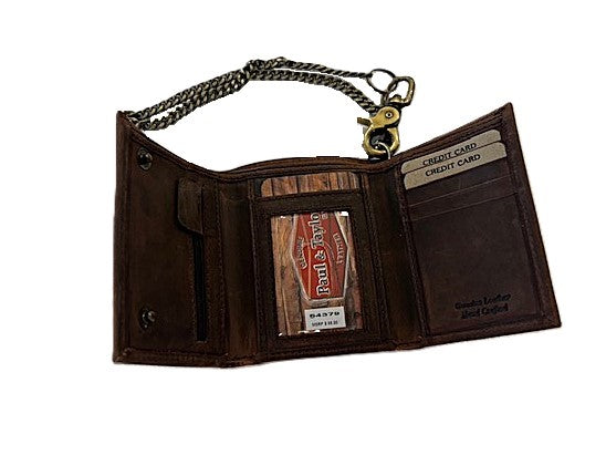 Paul and Taylor Brown Vintage Hunter Trifold Wallet with Chain 54379-HB