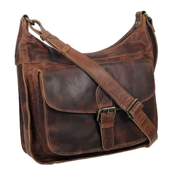 Paul & Taylor Honey Brown Distressed Leather Women's Crossbody Handbag 16170HN