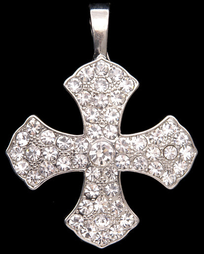 PD1039C Silver Strike Clear Crystal Maltese Cross Pendant