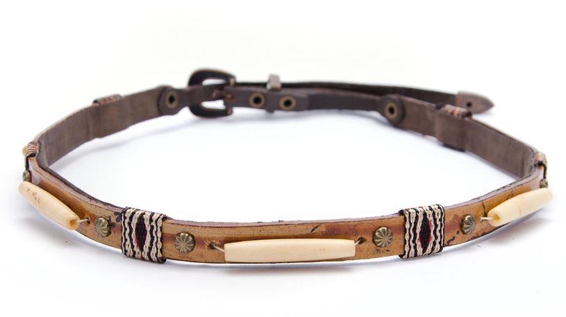 Phunky Horse Brown Leather Hat Band with Hairpipe bones and Southwestern Accents HBM-04