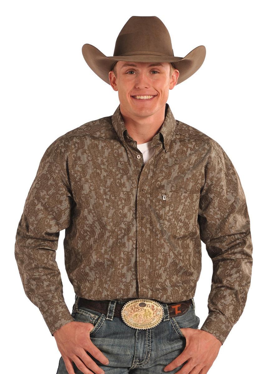 Poplin Print Long Sleeve Button Down Mens Panhandle Slim Western Shirt