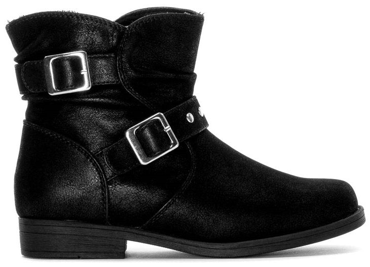 Rachel Princeton Black Buckle Accent Side Zipper Kids Ankle Boots PRINCETON-BLK