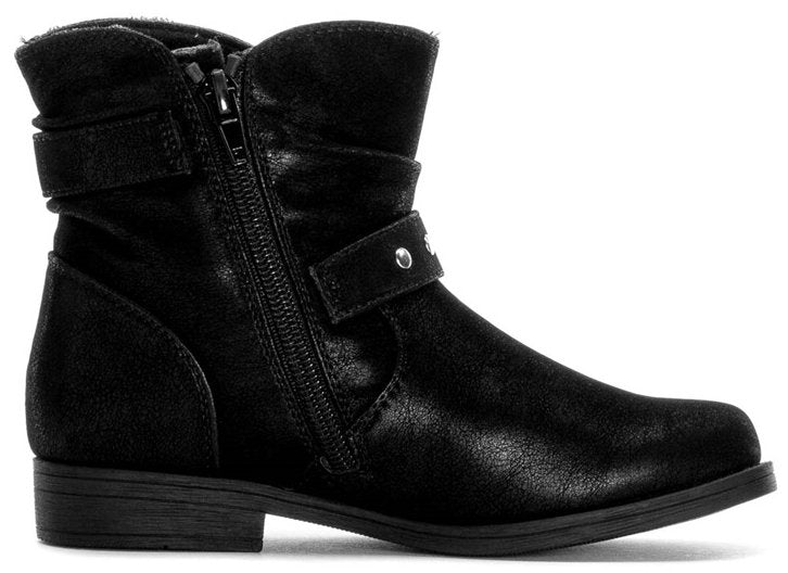 Rachel Princeton Black Buckle Accent Side Zipper Kids Ankle Boots PRINCETON-BLK