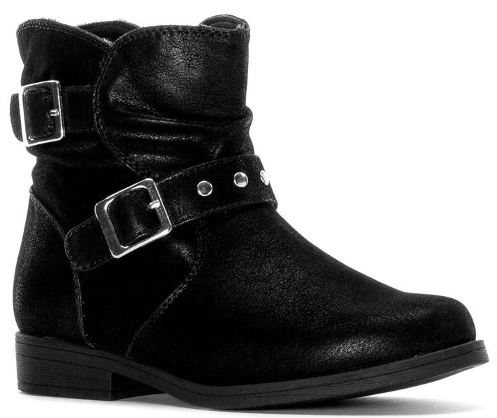 Rachel Princeton Black Buckle Accent Side Zipper Kids Ankle Boots PRINCETON-BLK