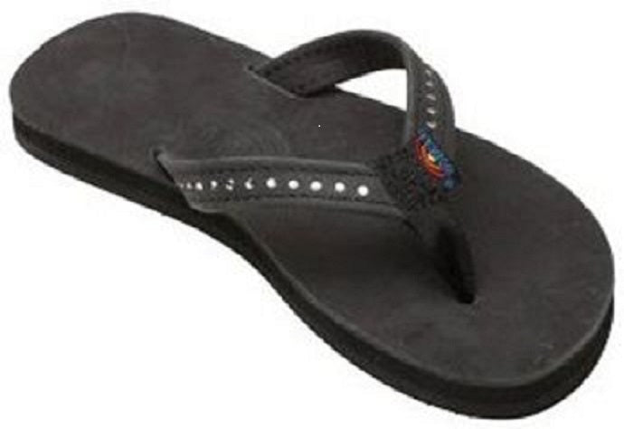 Rainbow Crystal Black Leather Kids Flip Flop 101CLTSN