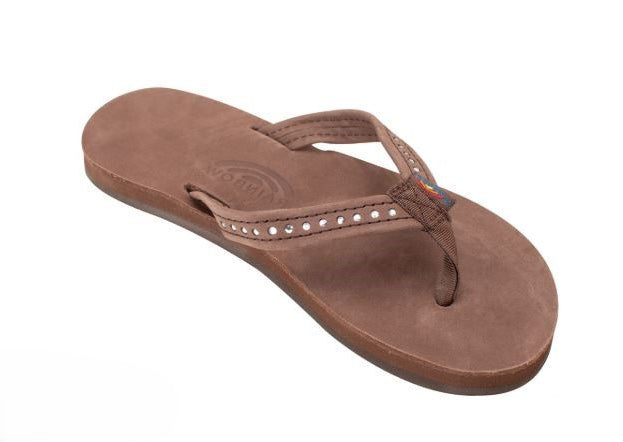 Rainbow Crystal Espresso Leather Kids Flip Flop 101CLTSN-ES
