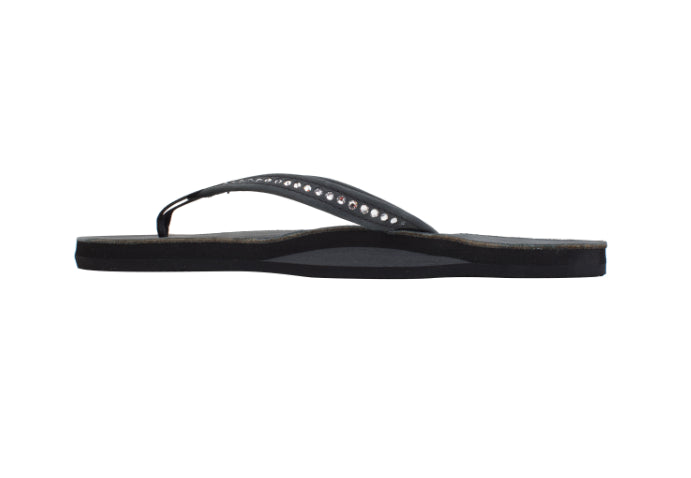 Rainbow Premier Black Single Layer Ladies Sandals With Swarovski Crystals 401ALTSN-TTBK