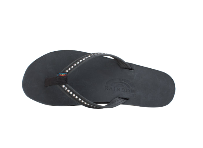 Rainbow Premier Black Single Layer Ladies Sandals With Swarovski Crystals 401ALTSN-TTBK
