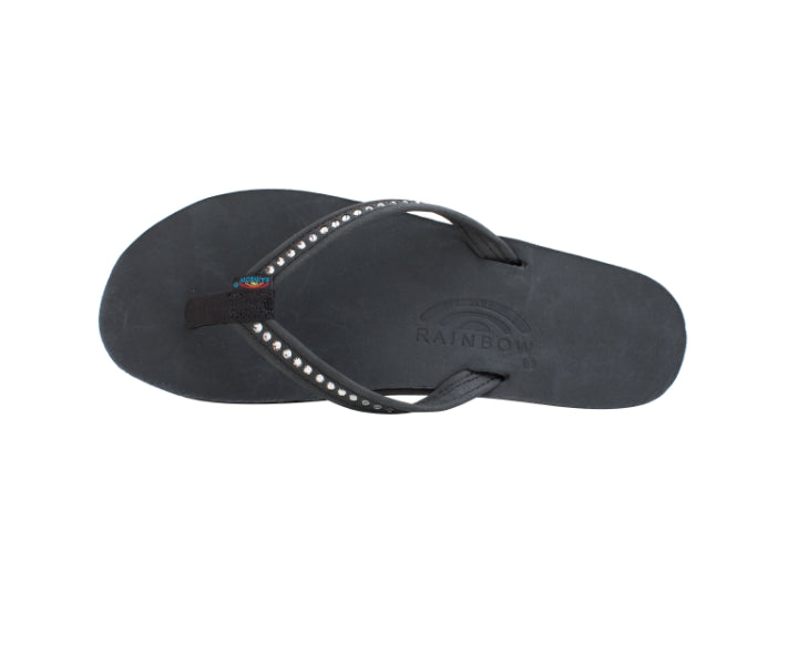 Rainbow Premier Black Single Layer Ladies Sandals With Swarovski Crystals 401ALTSN-TTBK