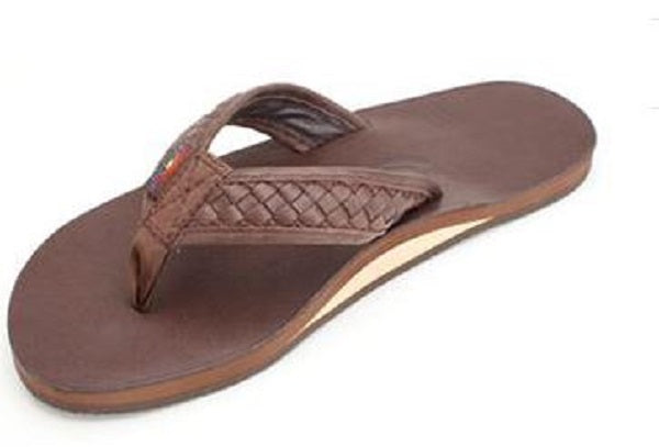 Rainbow Single Laye Woven Strap Mocha Leather Mens Sandals 301ALTWS