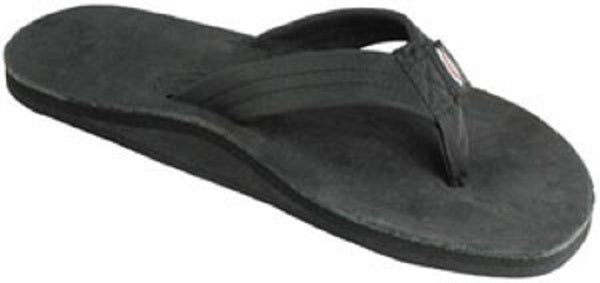 Rainbow Single Layer Black Leather Mens Sandals 301ALTSO-PBLK-M