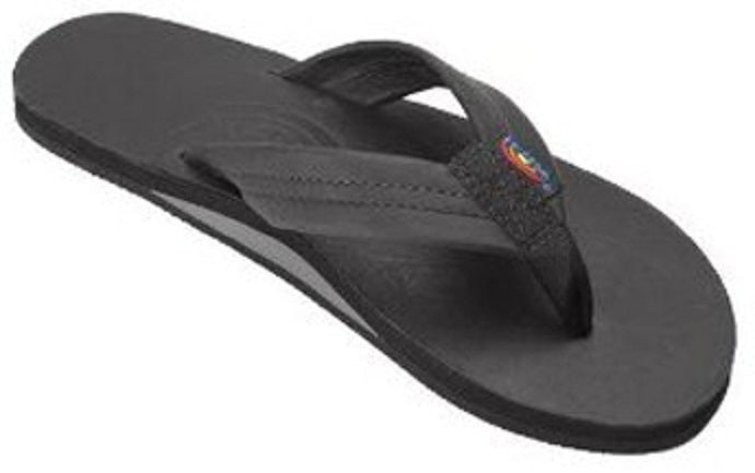 Rainbow Single Layer Black Leather Mens Sandals 301ALTSO-TTBKM