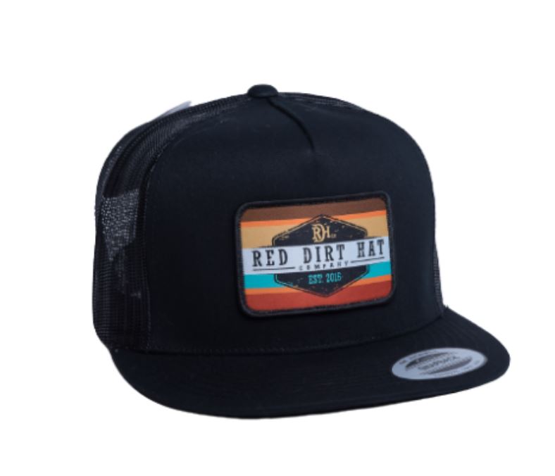 Red Dirt Black/Black Army Sunset Flat Bill Hat with Logo Hat RDHC-164