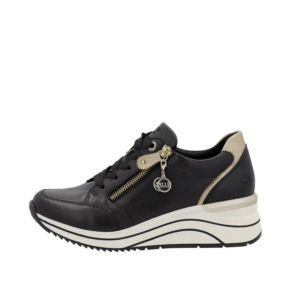 Remonte By Rieker Black Combination Schwarz/Ginger-Gold/Schwarz Eleni Women's Wedge Sneakers D0T03-01