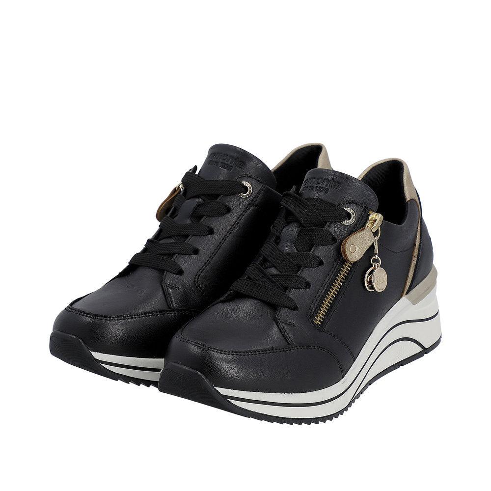 Remonte By Rieker Black Combination Schwarz/Ginger-Gold/Schwarz Eleni Women's Wedge Sneakers D0T03-01