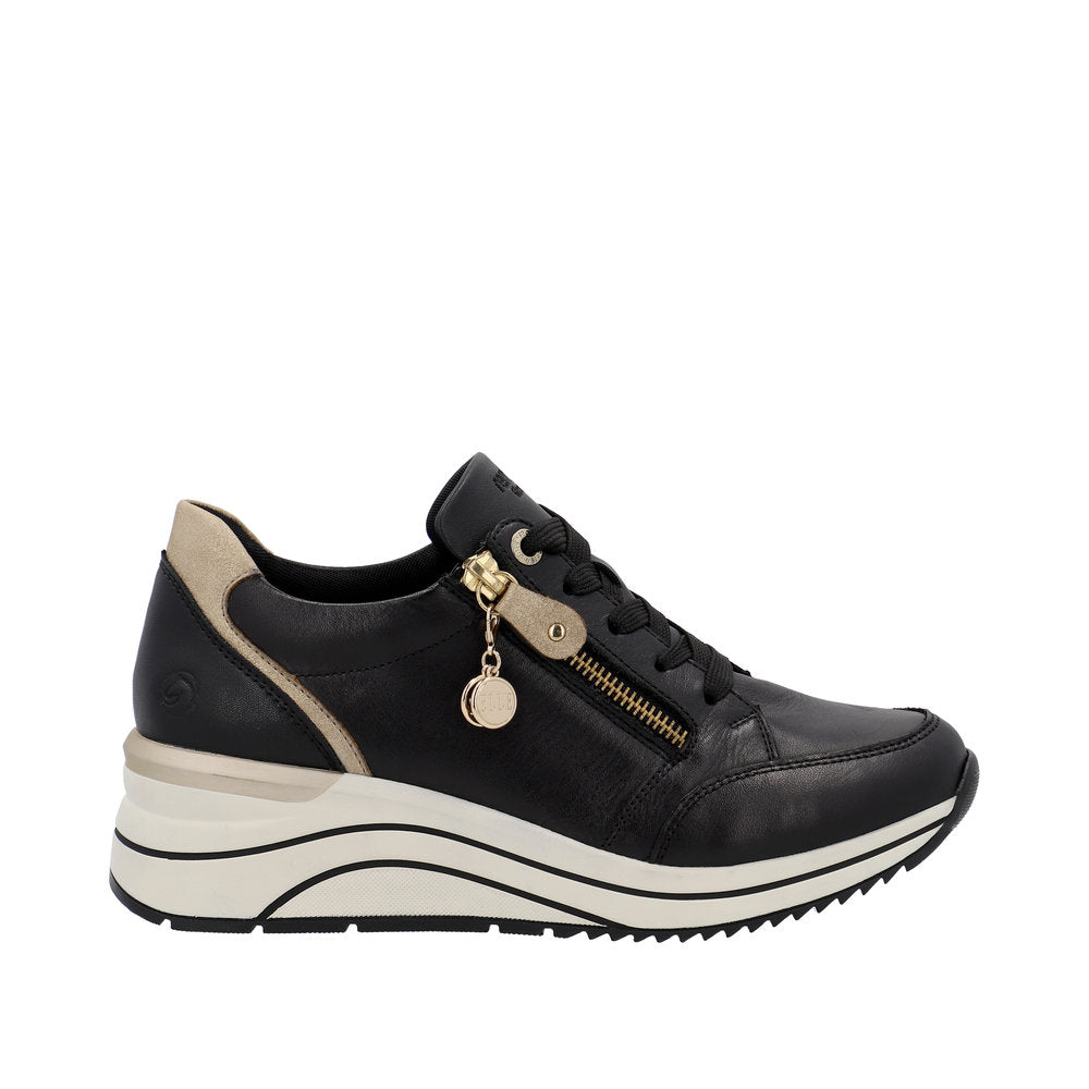 Remonte by Rieker Black Combination Schwarz/Ginger-Gold/Schwarz Eleni Women's Wedge Sneakers D0T03-01