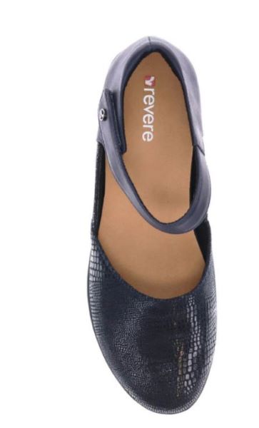 Revere Navy Lizard Sapphire Osaka Mary Jane Womens Shoe