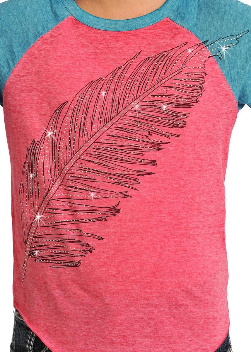 Rhinestone Feather Long Sleeve Knit Rock & Roll Cowgirl Kids T-Shirt