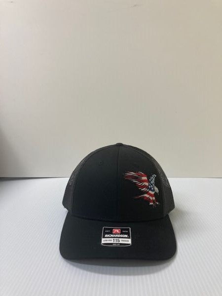 Richardson Black with Red/White/Blue Eagle Patch Low-Pro 115 Trucker Hat 115-B-EAGEMB