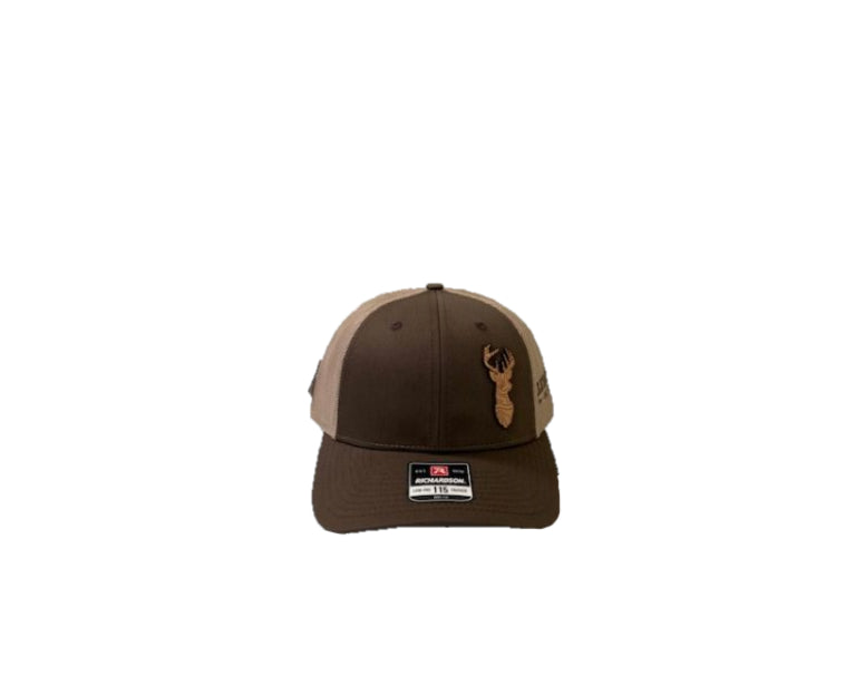 Richardson Brown and Khaki Low-Pro 115 Trucker Hat with Topo Buck Patch 115-BNK-BUCK