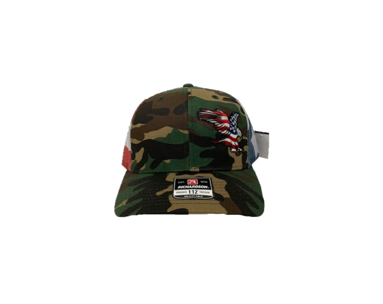 Richardson Camo Front Original 112 Trucker Style Hat with Eagle USA Patch 112PM-CAUSA-EAG