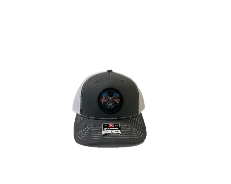 Richardson Charcoal and White 112 Original Trucker Hat with AR Eagle Patch 112FP-CHW-AREAG